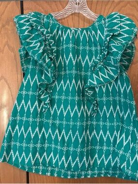 Universal Thread Teal Ruffle Sleeve Top with White Geo Print